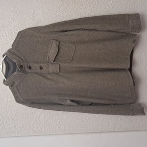 Eddie Bauer Mens Henley Sweater Beige Mock Neck Flap Pocket Long Sleeve Size XL